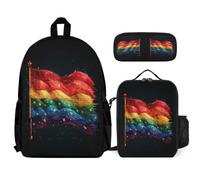 WECECE Zaino Rainbow Flag Media Ragazzi 3 Pezzi con Borsa Termica Astucci Matite Leggero Traspirante Zaini Scuola Colourful Ragazze per Scuola Elementare Medie Mochilas Escolar per Esterni