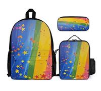 WECECE Zaino Rainbow Ragazze Scuola Elementare con Borsa Termica e Astuccio, Zaino Scuola Colourful Bambino 6-12 Anni per Uso Giornaliero