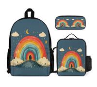 WECECE Zaino Rainbow Ragazzo con Sacchetto Pranzo Astuccio, Borsa Scolastica Colourful Bambini 8-13 Anni per Escursioni e Lezioni, Capiente per Libri Quaderni e Accessori