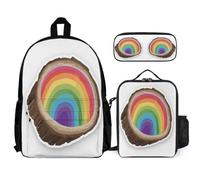 WECECE Zaino Rainbow Scuola Elementare Bambino 3 Pezzi, Zaini Bambina Kawaii Set di 6-12 anni con Colourful, Zainetto Ragazzi per la Scuola Leggero