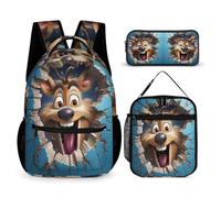 WECECE Zaino Reindeer Ragazzo Primaria con Sacchetto per Pranzo e Astuccio, Set Zaini Animal Cracker 3D Bambina 7-14 Anni per Viaggio e Lezioni