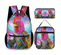 WECECE Zaino Rooster Bambino 3 Pezzi con Borsa Termica e Astuccio, Set Zaini French Gallic Chicken Bambina Classe 3-5 per Scuola Primaria, Capiente per Libri Quaderni e Accessori Scolastici