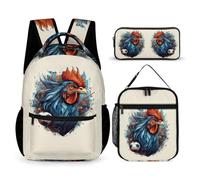 WECECE Zaino Rooster Bambino per Classe 2-5 con Borsa Termica e Astuccio, Zaino Scuola French Gallic Chicken Studenti 8-13 Anni per Lezioni