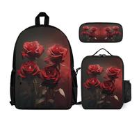 WECECE Zaino Rose, Moonflower Ragazze Scuola Elementare con Borsa Termica e Astuccio, Zaino Scuola Plant Theme Bambino 6-12 Anni per Uso Giornaliero