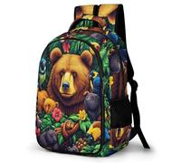 WECECE Zaino Scolastico Bear Flower Motif Ragazzi 15 Anni Borsa Scolastica Animal Pattern Ragazze Classe 8-10 Borsa Scuola Comodo Impermeabile Ritorno a Scuola School Bag
