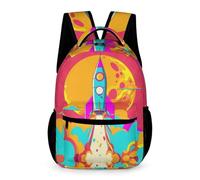 WECECE Zaino Scolastico Rocket Motif Infanzia Elementare 8-12 Anni Zaino Scuola Rocket Design Classe 3-5 Bambine Backpack Bambini Oggetti Scuola Borraccia Gita Viaggio Quotidiano