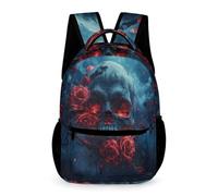 WECECE Zaino Scolastico Skull Rose Pattern Bambini Bambine 7-10 Anni Zainetto Skeleton Classe 2-5 Studenti Backpack Uso Diario 43x32x15 cm Scuola e Gite per Libri Quaderni