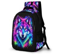 WECECE Zaino Scolastico Wolf Colourful 7 Anni Ragazzi Borsa Scolastica Animal Wolves Ragazze Classe 1-3 Cartella Impermeabile Capiente, Bookbag per Rientro Gita e Tempo Libero