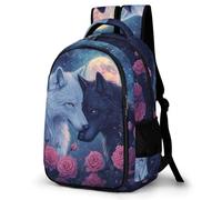 WECECE Zaino Scolastico Wolf Couples Bambino Classe 2 Zaino Scolastico Animal Wolve Bambina Classe 4 Cartella Scolastica Classe 1-4, Bookbag Uso Quotidiano Lezioni Tempo Libero