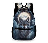 WECECE Zaino Scolastico Wolves Moon Infanzia Elementare 8-12 Anni Zaino Scuola Full Moon Wolf Classe 3-5 Bambine Backpack Bambini Oggetti Scuola Borraccia Gita Viaggio Quotidiano