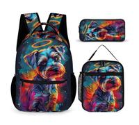 WECECE Zaino Scottish Terrier Dog Bambino 3 Pezzi con Borsa Termica e Astuccio, Set Zaini Animal Puppy Bambina Classe 3-5 per Scuola Primaria, Capiente per Libri Quaderni e Accessori Scolastici