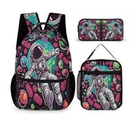 WECECE Zaino Scuola Astronaut Bambina 3 Pezzi con Borsa Termica e Astuccio, Set Zaini Spaceman Ragazzo per Primaria 6-10 Anni, Uso Quotidiano