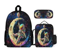 WECECE Zaino Scuola Astronaut Bambini Classe 2-5 con Borsa Termica e Astuccio, Set di Zaino Spaceman Ragazza per Primaria 8-13 Anni, Capiente per Libri Quaderni e Accessori