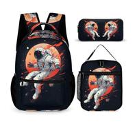 WECECE Zaino Scuola Astronaut Bambini con Portapranzo e Astuccio Matite, Borsa Scuola Spaceman Studenti 8-13 Anni per Tempo Libero