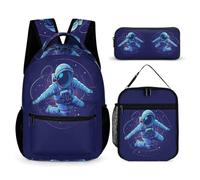 WECECE Zaino Scuola Astronaut Bambini con Sacchetto Pranzo e Astuccio, Set Zaini Spaceman Ragazza per Primaria 6-13 Anni, Leggero per Uso Giornaliero
