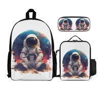 WECECE Zaino Scuola Astronaut Bambino con Portapranzo e Astuccio, Borsa Scolastica Spaceman Ragazza 7-12 Anni per Lezioni e Tempo Libero