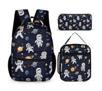 WECECE Zaino Scuola Astronaut Bambino Elementare con Portapranzo e Astuccio Matite, Borsa Scuola Spaceman Ragazza 7-12 Anni per Lezioni