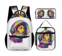 WECECE Zaino Scuola Astronaut Bambino Elementare con Portapranzo e Astuccio Matite, Borsa Scuola Spacemen Ragazza 7-12 Anni per Lezioni