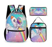 WECECE Zaino Scuola Astronaut Ragazza con Borsa Termica e Astuccio, Borsa Scuola Spaceman Bambino 7-12 Anni per Viaggio e Lezioni