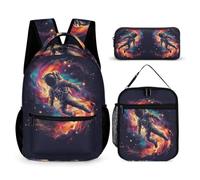 WECECE Zaino Scuola Astronaut Ragazza Elementare con Sacchetto per Pranzo e Astuccio, Set Zaini Spaceman Bambini 6-11 Anni, Leggero e Resistente