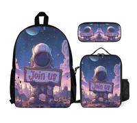 WECECE Zaino Scuola Astronaut Studenti con Borsa Termica e Astuccio, Borsa Scuola Spaceman Bambina 6-12 Anni per Tempo Libero, Capiente per Libri Quaderni e Accessori Scolastici