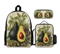 WECECE Zaino Scuola Avocado Ragazzi con Borsa Termica e Astuccio, Set Zaini Fruit Theme Bambini 8-15 Anni per Elementare Media, Capiente per Libri Quaderni e Accessori Scolastici