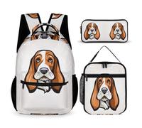 WECECE Zaino Scuola Baquito Hound Dog Ragazza Elementare con Sacchetto per Pranzo e Astuccio, Set Zaini Puppy Animal Bambini 6-11 Anni, Leggero e Resistente