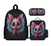 WECECE Zaino Scuola Bat Flying Squirrel Bambina con Sacchetto Pranzo e Astuccio Matite, Borsa Scolastica Studenti 6-12 Anni per Scuola Primaria