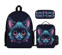 WECECE Zaino Scuola Bat Flying Squirrel Bambini 3 Pezzi con Sacchetto Pranzo e Astuccio, Set Zaini Ragazza 6-13 Anni per Lezioni