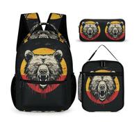WECECE Zaino Scuola Bear Bambino con Portapranzo e Astuccio, Set di Zaino German Flag Theme Bambini 7-11 Anni per Elementare Viaggio, Capiente per Libri Quaderni e Accessori