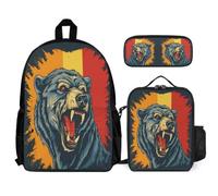 WECECE Zaino Scuola Bear Ragazza Elementare con Sacchetto per Pranzo e Astuccio, Set Zaini German Flag Theme Bambini 6-11 Anni, Capiente e Resistente