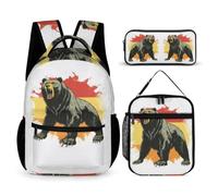 WECECE Zaino Scuola Bear Ragazzi con Borsa Termica e Astuccio, Set Zaini German Flag Theme Bambini 8-15 Anni per Elementare Media, Capiente per Libri Quaderni e Accessori Scolastici