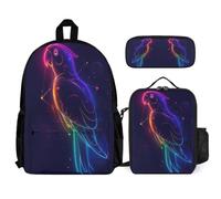 WECECE Zaino Scuola Bird Print Bambino con Portapranzo e Astuccio Matite, Borsa Scolastica Ragazze Classe 2-5 per Studio
