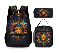 WECECE Zaino Scuola Bohemian Sun Bambini con Portapranzo e Astuccio Matite, Borsa Scuola Sun God Studenti 8-13 Anni per Tempo Libero