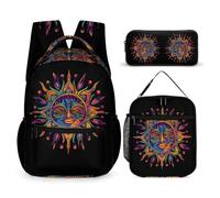 WECECE Zaino Scuola Bohemian Sun Bambino con Sacchetto per Pranzo e Astuccio, Set Zaini Sun God Bambina Classe 1-3 per Primaria e Regalo Back to School