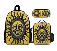 WECECE Zaino Scuola Bohemian Sun Ragazza Elementare con Sacchetto per Pranzo e Astuccio, Borsa Scolastica Sun God Bambini 6-11 Anni