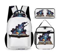 WECECE Zaino Scuola Book Mystery Bambini con Portapranzo e Astuccio Matite, Borsa Scuola Knowledge Planet Studenti 8-13 Anni per Tempo Libero