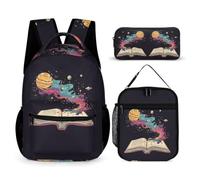 WECECE Zaino Scuola Book Mystery Ragazza Elementare 3 Pezzi con Sacchetto per Pranzo e Astuccio, Set Zaini Knowledge Planet Bambini 6-11 Anni