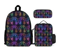 WECECE Zaino Scuola Butterfly Studenti con Portapranzo e Astuccio, Set Zaini Colourful Ragazzo Classe 3-5 per Attività Scolastiche