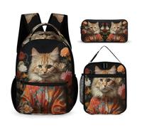 WECECE Zaino Scuola Cat Studenti con Borsa Termica e Astuccio, Set Zaini Kitten Animal Ragazza 6-12 Anni per Scuola e Viaggio