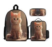 WECECE Zaino Scuola Cat Studenti con Sacchetto Pranzo e Astuccio, Borsa Scuola Cute Kitten Bambino 8-13 Anni per Lezioni, Escursioni e Viaggio, Spallacci Regolabili