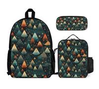 WECECE Zaino Scuola Christmas Theme Ragazza 3 Pezzi con Borsa Termica e Astuccio, Set Zaini Christmas Tree Bambini 7-12 Anni per Rientro a Scuola e Uso Quotidiano