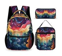 WECECE Zaino Scuola Christmas Tree Print Ragazza Elementare con Sacchetto per Pranzo e Astuccio, Set Zaini Bambini 6-11 Anni, Leggero e Resistente