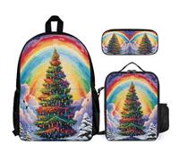 WECECE Zaino Scuola Christmas Tree Print Ragazzi per Classe 1-3 con Portapranzo e Astuccio, Set di Zaino Bambina 6-10 Anni per Primaria, Capiente per Libri Quaderni e Accessori
