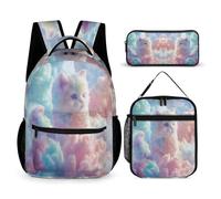 WECECE Zaino Scuola Clouds Kitten Studenti con Portapranzo e Astuccio Matite, Zainetto Animal Cat Bambino 6-11 Anni per Elementare
