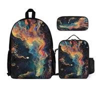 WECECE Zaino Scuola Colourful Art Bambino con Portapranzo e Astuccio Matite, Borsa Scolastica Ragazze Classe 2-5 per Studio