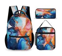 WECECE Zaino Scuola Colourful Pattern Bambina con Borsa Termica e Astuccio, Borsa Scolastica Colourful Ragazzo 7-13 Anni per Lezioni Tempo Libero, Spallacci Regolabili e Tasche Laterali