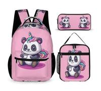 WECECE Zaino Scuola Cute Panda Ragazze con Borsa Termica e Astuccio, Zainetto Animals Pink Studenti 6-12 Anni per Primaria e Forniture Scolastiche, Tasche Laterali Porta Bottiglia