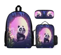 WECECE Zaino Scuola Cute Panda Ragazzi 3 Pezzi con Borsa Termica e Astuccio, Zainetto Animal Pattern Ragazza 7-13 Anni per Uso Quotidiano e Viaggio