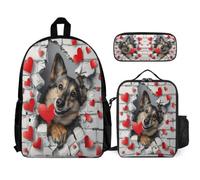 WECECE Zaino Scuola Dog Bambina con Sacchetto Pranzo e Astuccio Matite, Borsa Scolastica Animal Puppy Studenti 6-12 Anni per Scuola Primaria